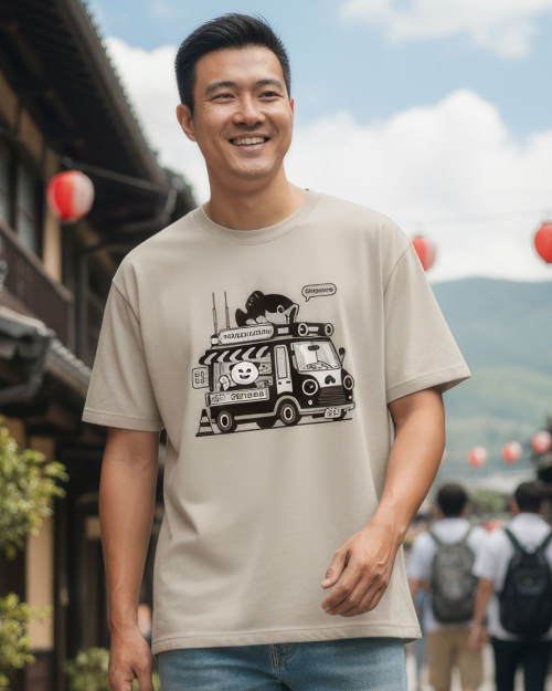 [ 短袖TEE ] 街頭餐車 / 合肩款 / 冰瓷棉 / 卡其