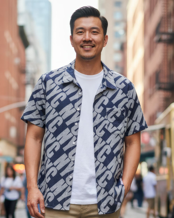 25090121151 NYC 都會寬版印花襯衫/黑