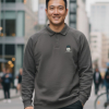 [ 長袖TEE ] 老爹寬鬆純棉長袖休閒Polo/深灰