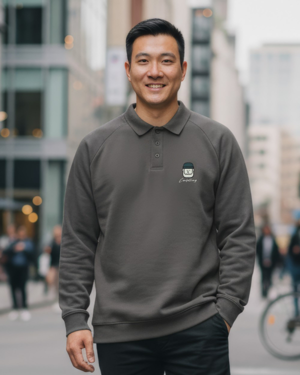 [ 長袖TEE ] 老爹寬鬆純棉長袖休閒Polo/深灰