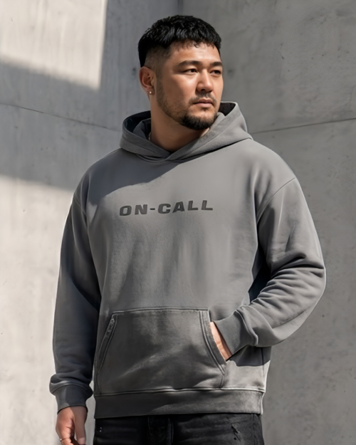 🎈零碼特價🎈[ 長袖帽TEE] ON-CALL水洗落肩漸層復古保暖帽TEE/岩灰(剩6XL)
