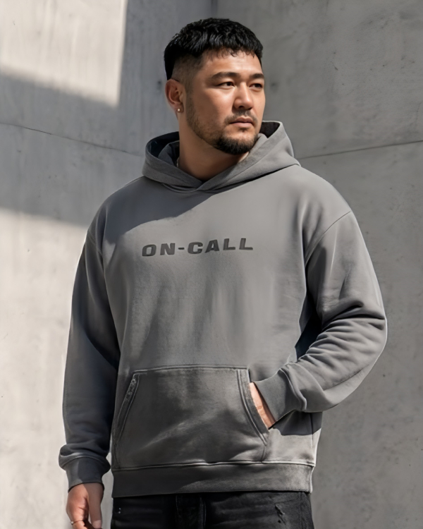🎈零碼特價🎈[ 長袖帽TEE] ON-CALL水洗落肩漸層復古保暖帽TEE/岩灰(剩6XL)