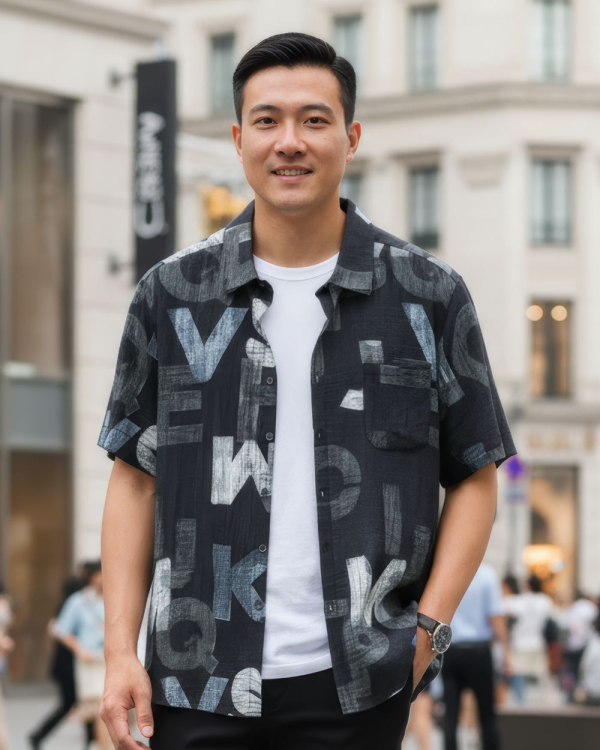 都會字母拼貼短袖襯衫