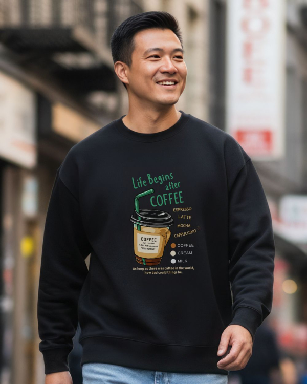 🎈零碼特價🎈[ 長袖TEE ] 咖啡生活/落肩寬鬆斜紋長袖TEE/黑色(剩下6XL)