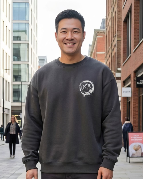 [ 大學TEE] 不想笑/落肩寬鬆重磅長袖棉TEE/深灰