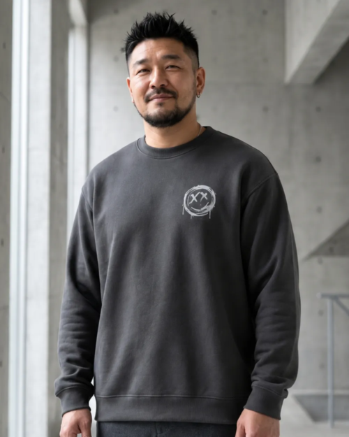 [ 大學TEE] 不想笑/落肩寬鬆重磅長袖棉TEE/深灰