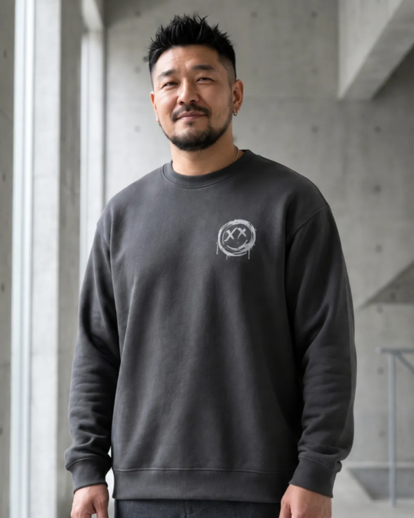 [ 大學TEE] 不想笑/落肩寬鬆重磅長袖棉TEE/深灰