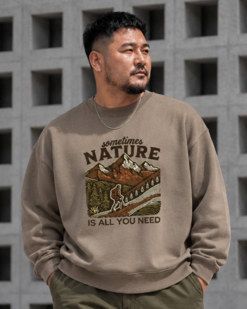 [ 大學TEE]山野回歸/落肩寬鬆重磅長袖棉TEE/深卡其