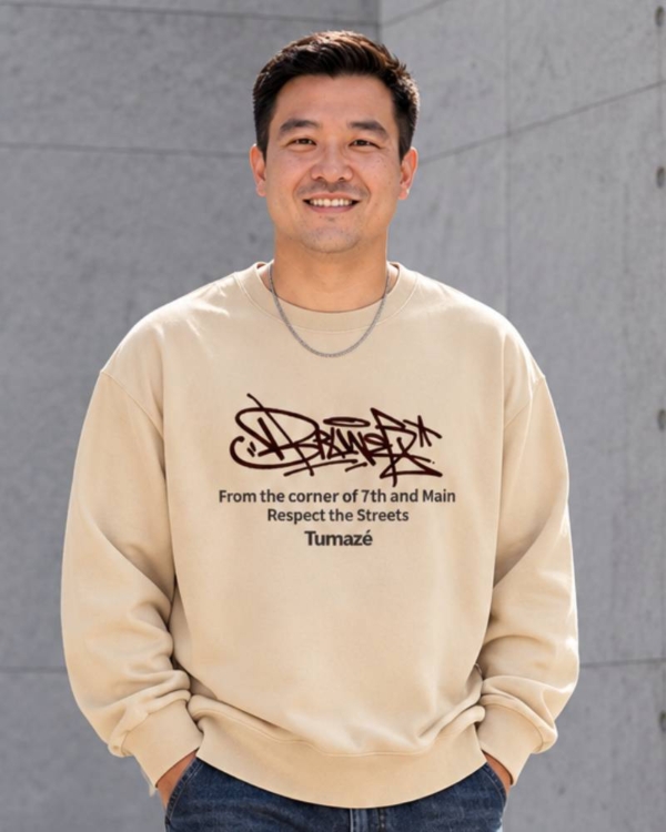 [ 大學TEE] 街頭敬意/落肩寬鬆重磅長袖棉TEE/杏色