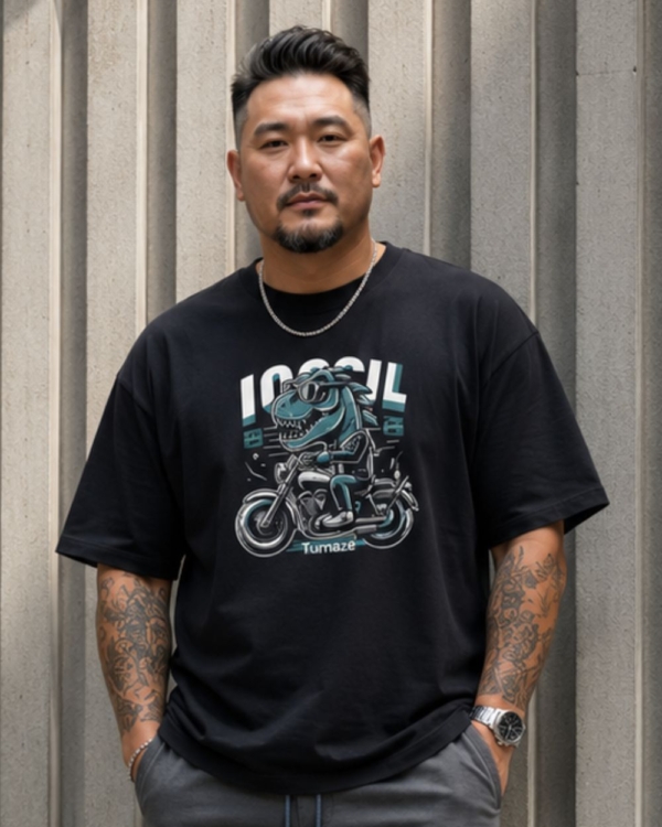 [ 短袖TEE ]街頭暴龍/落肩款 / 冰瓷棉 / 黑色