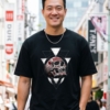 [ 短袖TEE ]暗黑幾何骷髏印花/落肩款 / 冰瓷棉 / 黑色