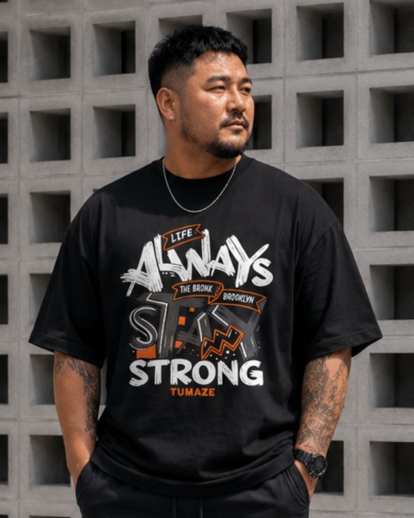 [ 短袖TEE ]Always Stay Strong 街頭塗鴉/落肩款 / 冰瓷棉 / 黑色
