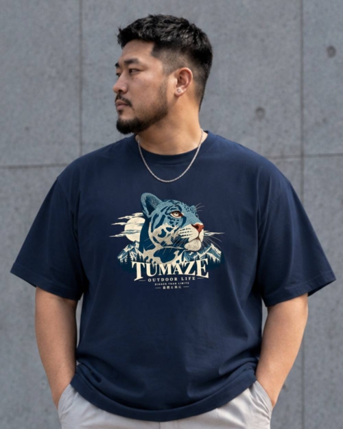 [ 短袖TEE ] 山野猛獸/ 合肩款 / 冰瓷棉 / 藏青