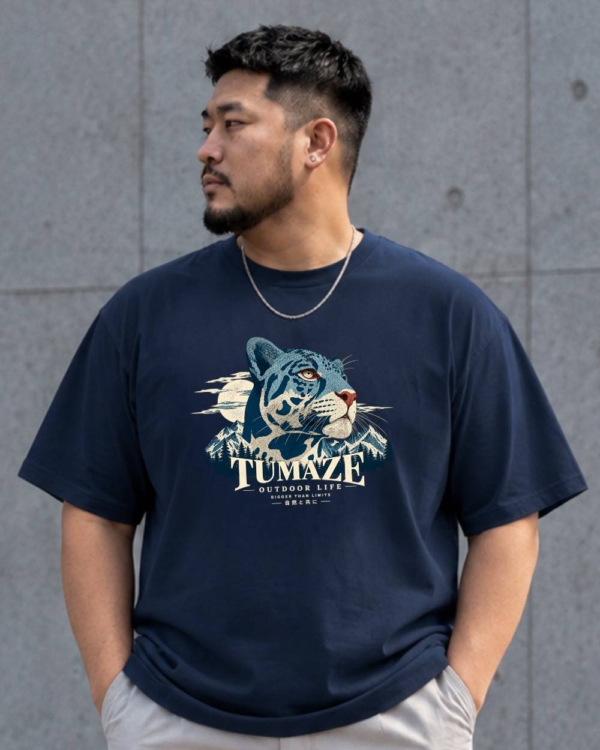 [ 短袖TEE ] 山野猛獸/ 合肩款 / 冰瓷棉 / 藏青