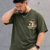 [ 短袖TEE ]恐龍喝咖啡/ 合肩款 / 冰瓷棉 / 軍綠