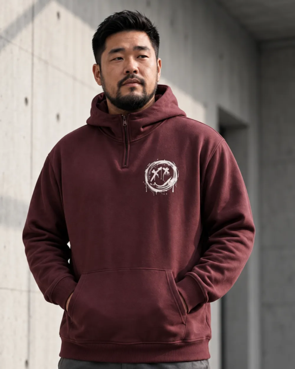 [ 長袖帽TEE]笑臉塗鴉 純棉半開襟連帽TEE / 紅色