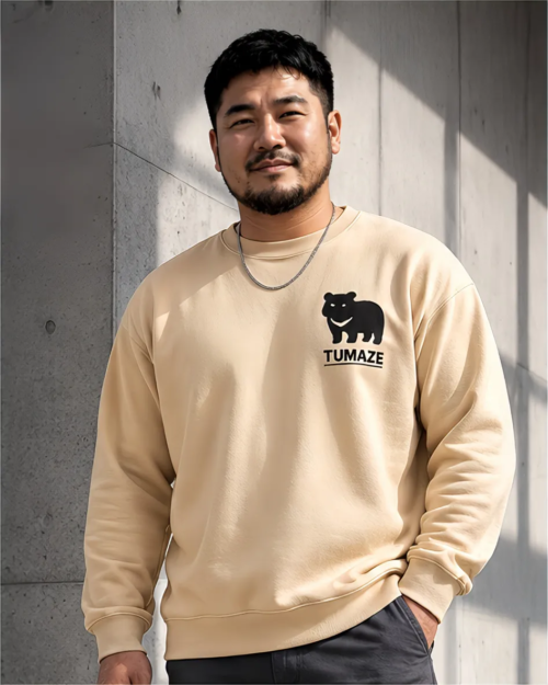 [ 大學TEE] 品牌小LOGO/落肩寬鬆重磅長袖棉TEE/杏色